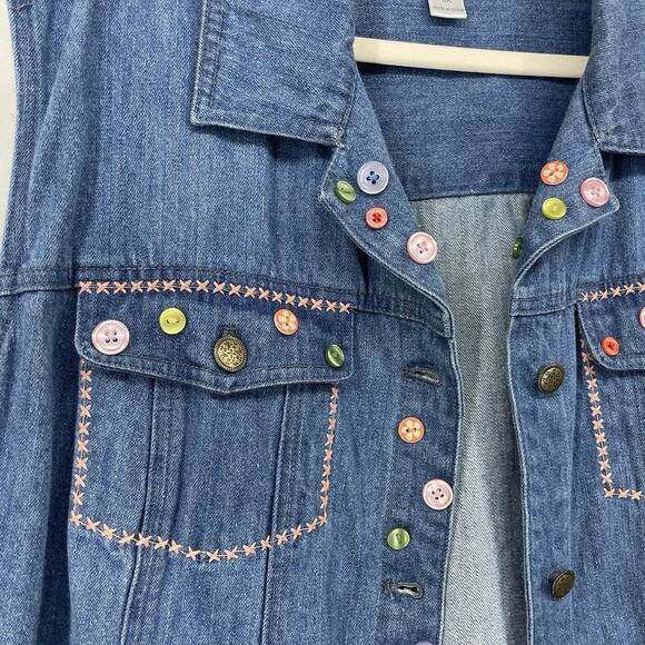 CJ Banks Size 3X Denim Vest Multicolor Button Embellished Stitching Button Down - Picture 3 of 6